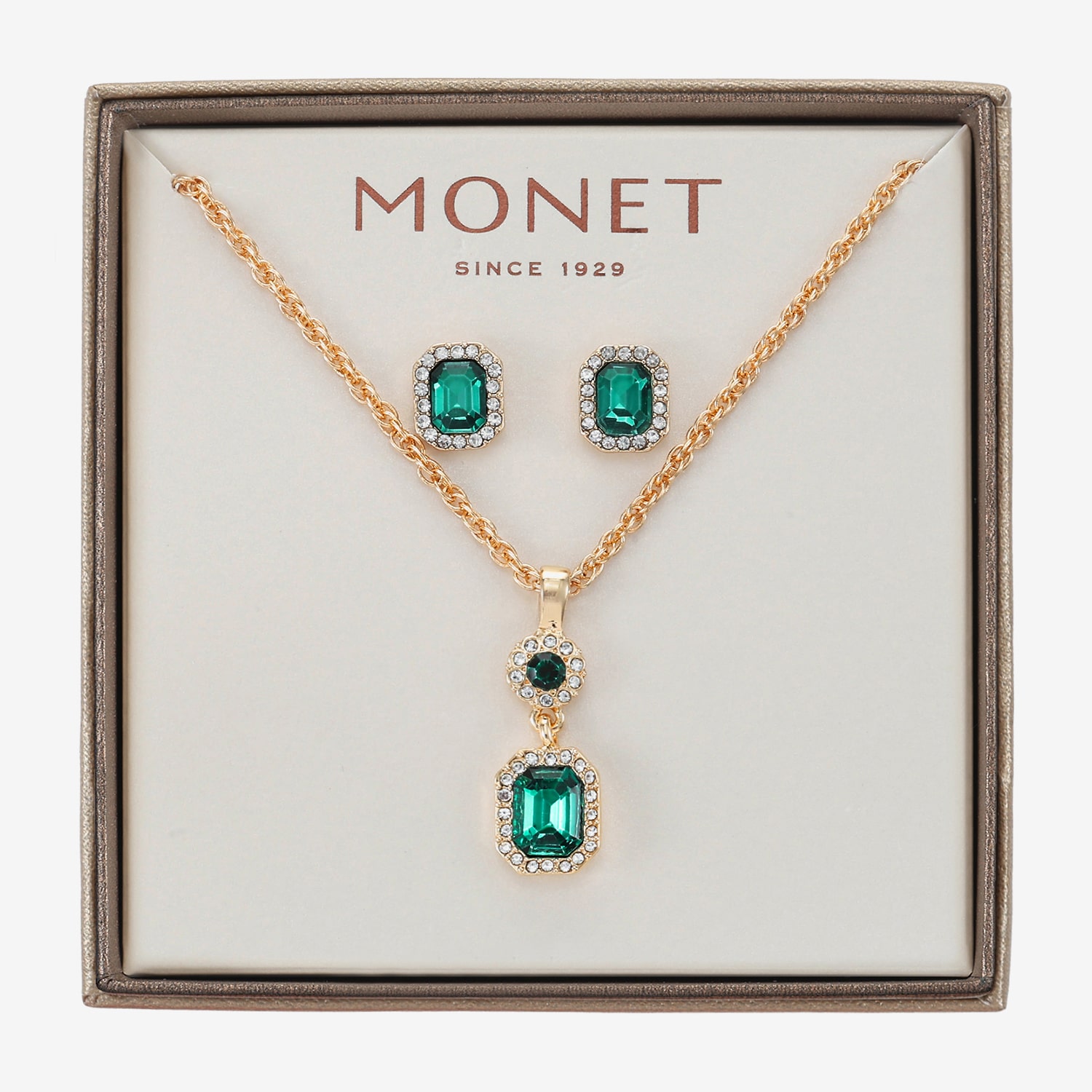 Monet Jewelry Womens Green Glass 2-pc. Jewelry Set