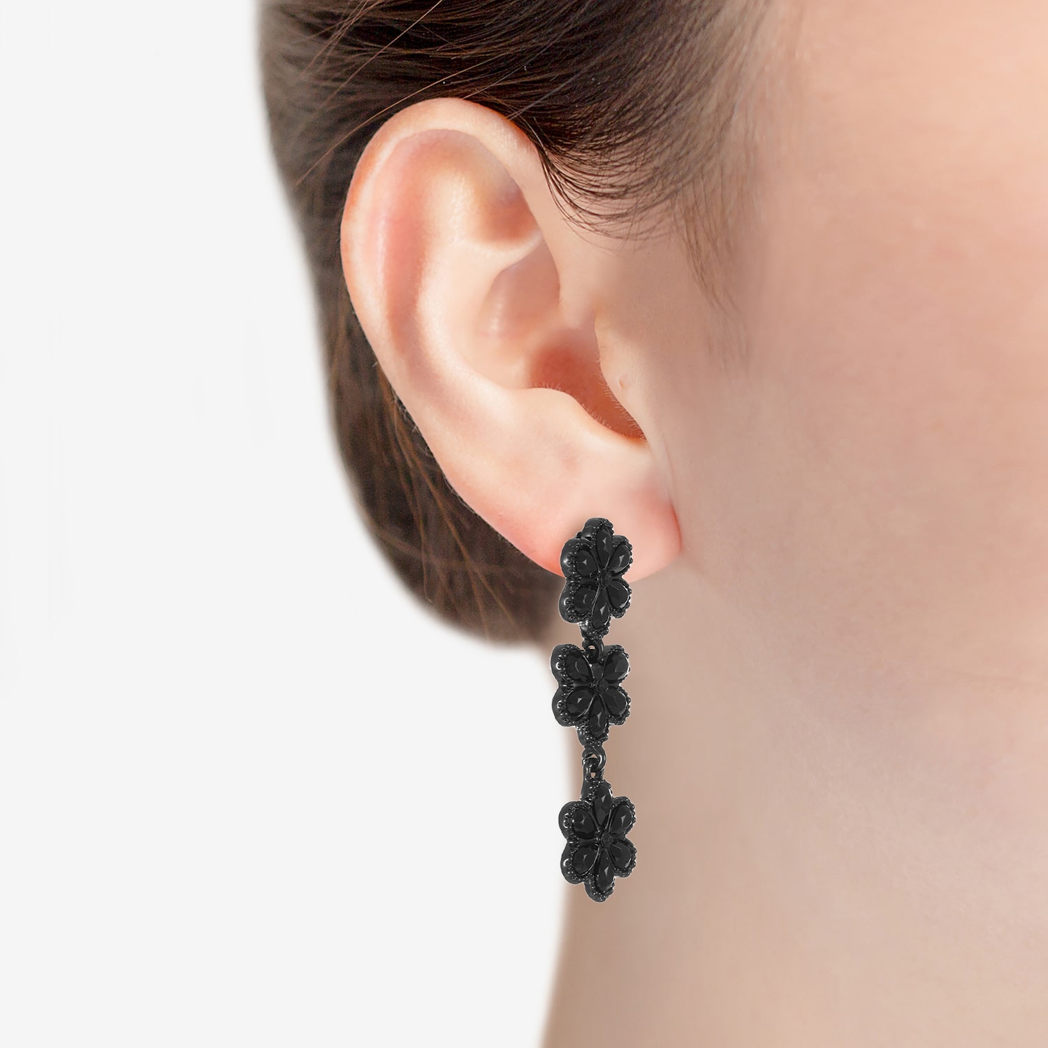 Liz Claiborne Womens Black Glass Flower Hypoallergenic Drop Earrings