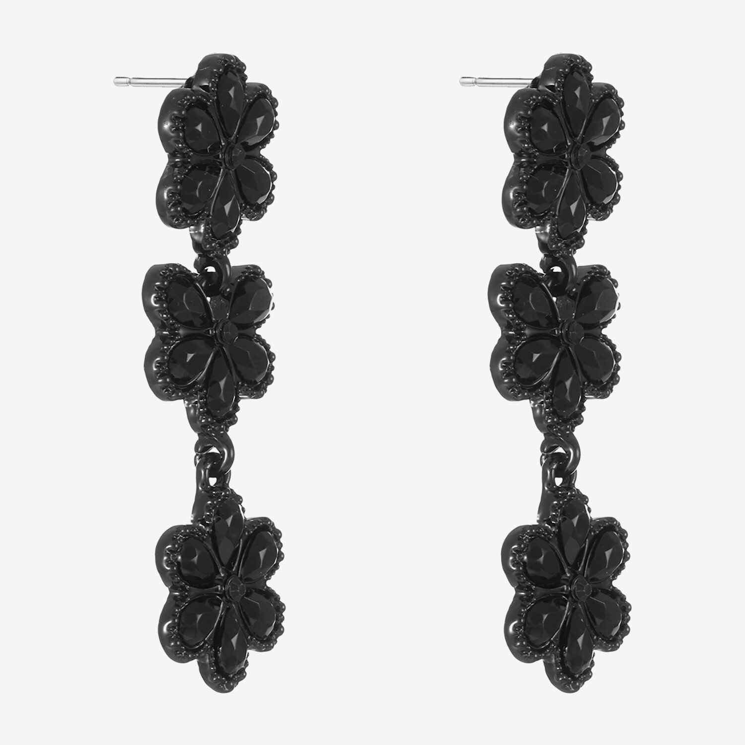 Liz Claiborne Womens Black Glass Flower Hypoallergenic Drop Earrings