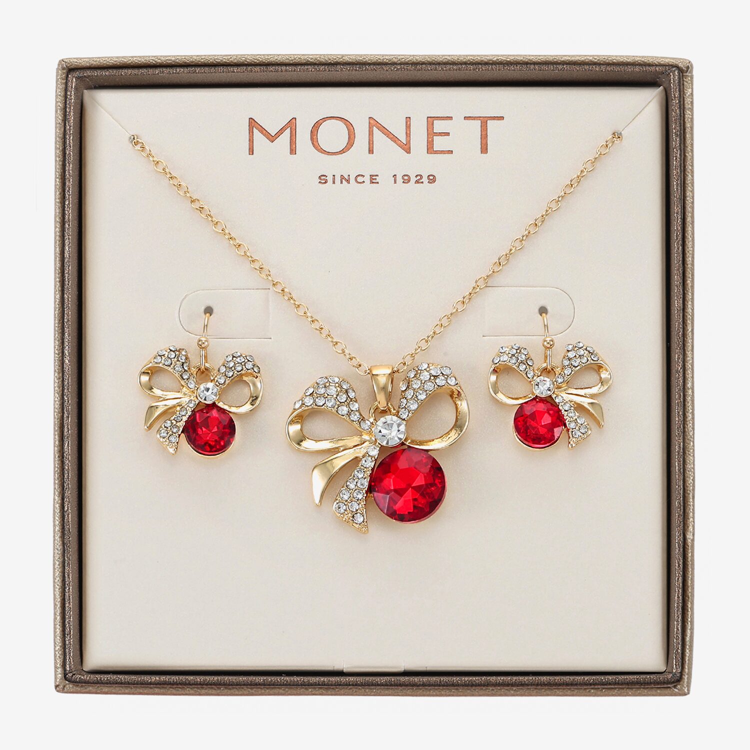 Monet Jewelry Womens Red Glass Bow 2-pc. Jewelry Set