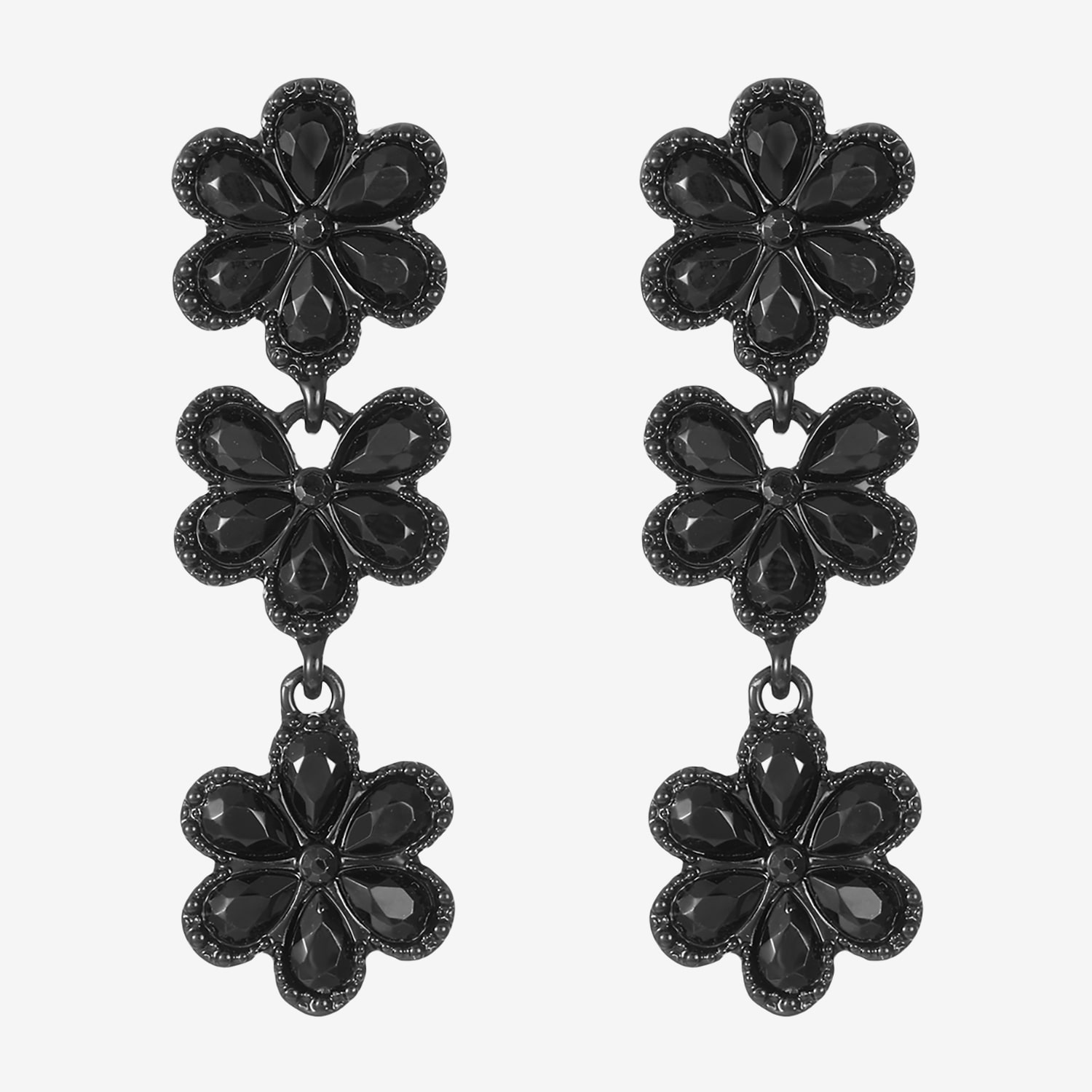 Liz Claiborne Womens Black Glass Flower Hypoallergenic Drop Earrings