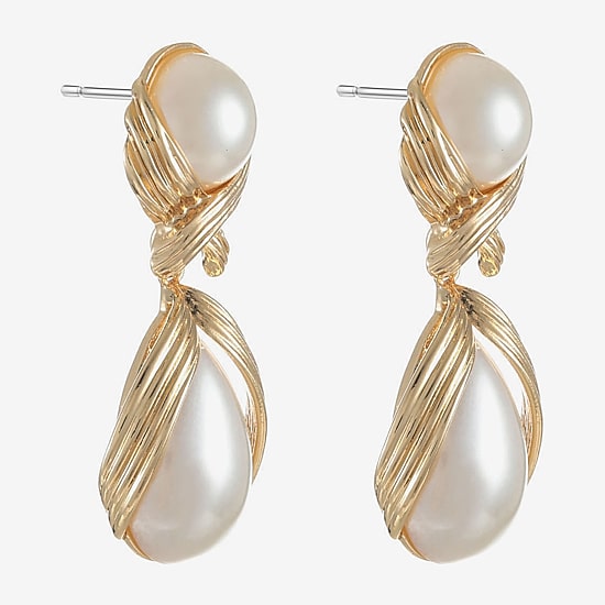 Bijoux Bar Womens Simulated Pearl Hypoallergenic Drop Earrings