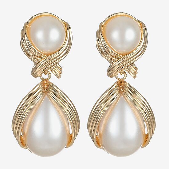 Bijoux Bar Womens Simulated Pearl Hypoallergenic Drop Earrings
