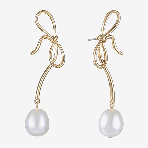 Bijoux Bar Womens Simulated Pearl Bow Hypoallergenic Drop Earrings In White