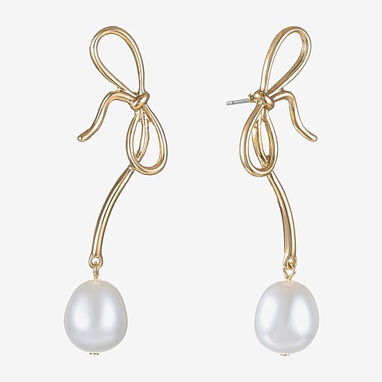 Bijoux Bar Womens Simulated Pearl Bow Hypoallergenic Drop Earrings