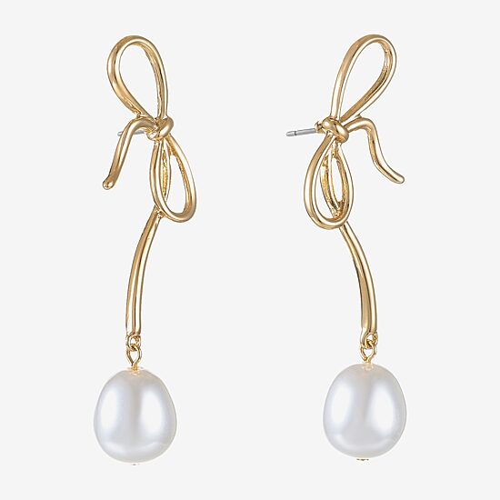 Bijoux Bar Womens Simulated Pearl Bow Hypoallergenic Drop Earrings