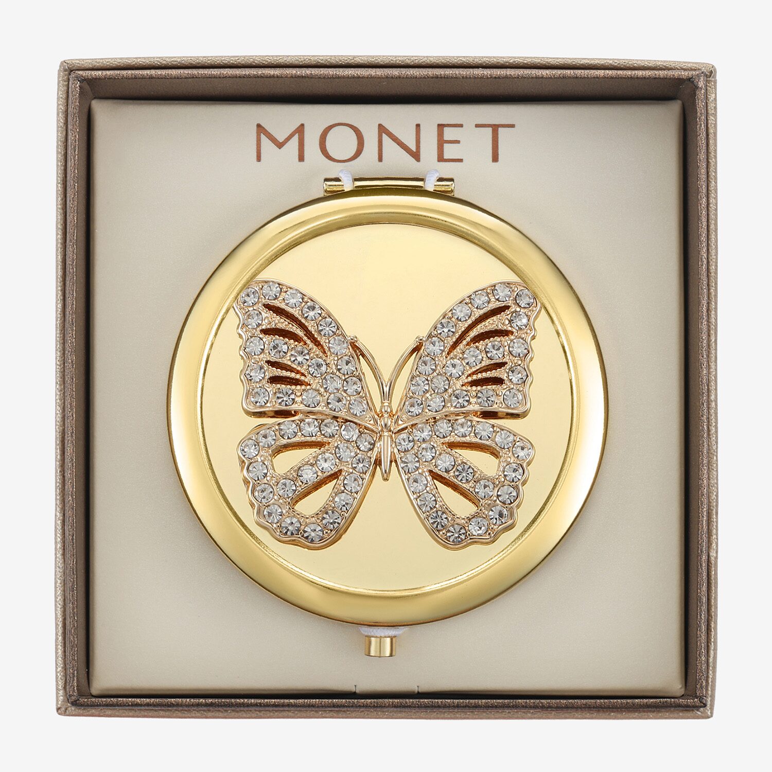 Monet Jewelry Gold Tone Butterfly Compact Mirror