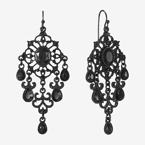 Liz Claiborne Womens Black Glass Chandelier Earrings