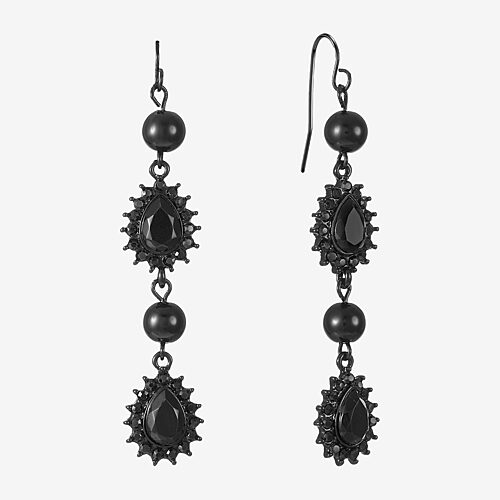 Liz Claiborne Womens Black Glass Drop Earrings