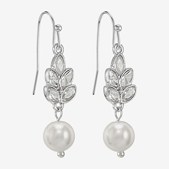 Monet Jewelry Womens Glass Simulated Pearl Marquise Drop Earrings