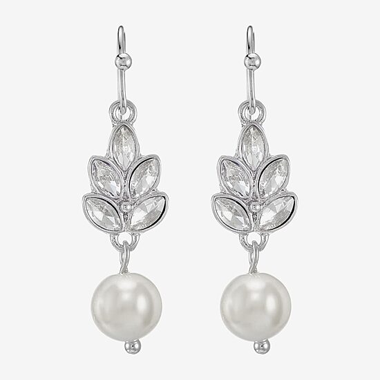 Monet Jewelry Womens Glass Simulated Pearl Marquise Drop Earrings