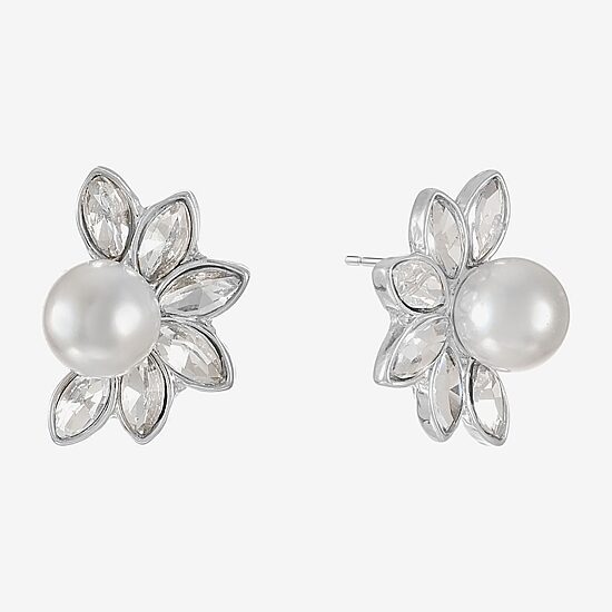 Monet Jewelry Glass Simulated Pearl 19mm Marquise Stud Earrings