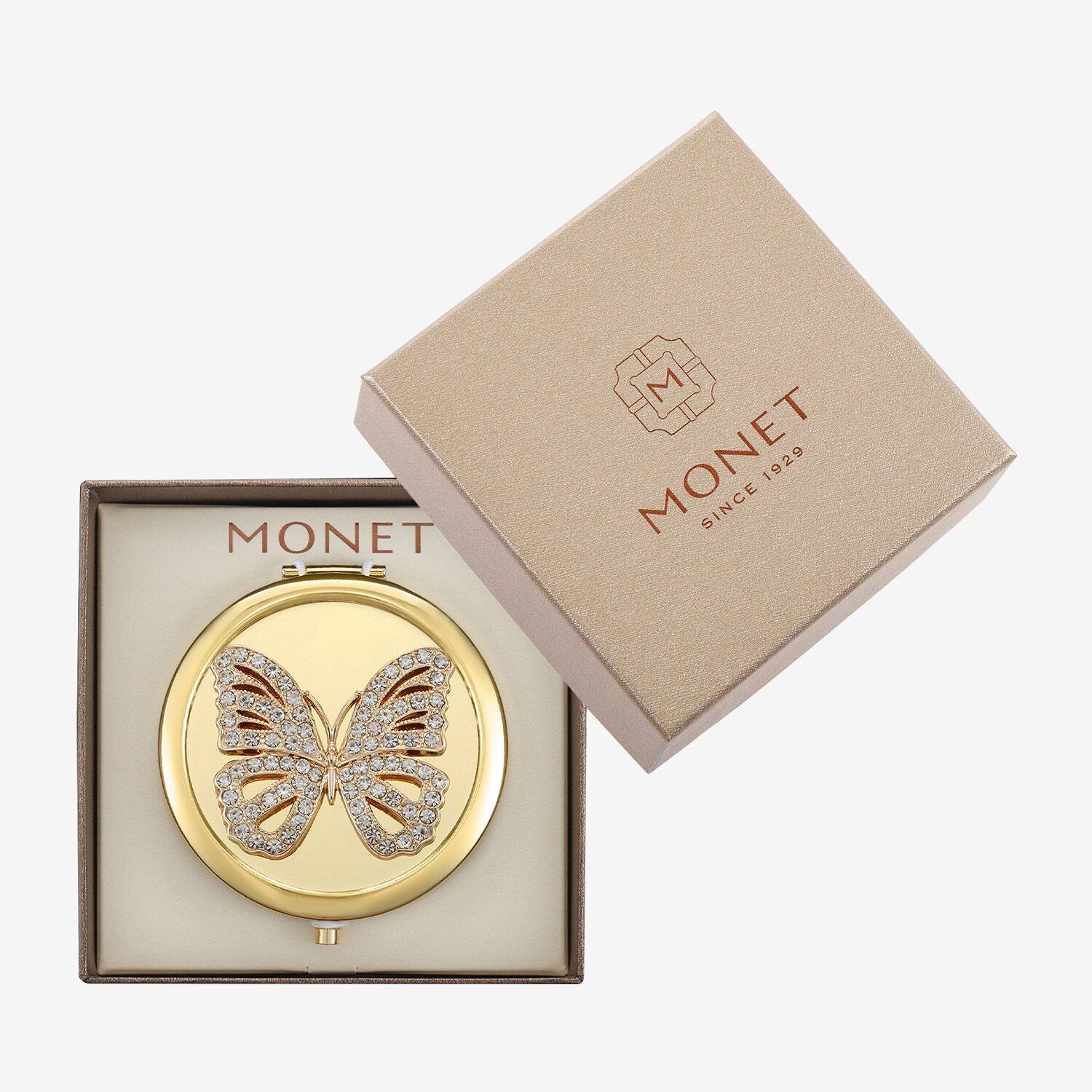 Monet Jewelry Gold Tone Butterfly Compact Mirror
