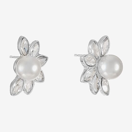 Monet Jewelry Glass Simulated Pearl 19mm Marquise Stud Earrings
