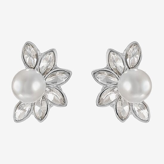Monet Jewelry Glass Simulated Pearl 19mm Marquise Stud Earrings