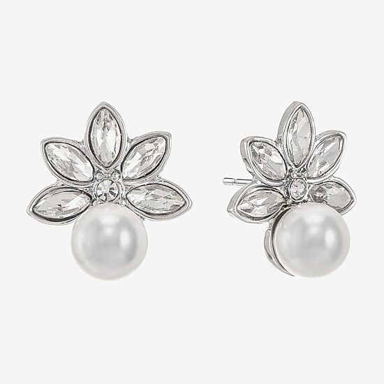Monet Jewelry Glass Simulated Pearl 19mm Marquise Stud Earrings