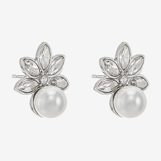 Monet Jewelry Glass Simulated Pearl 19mm Marquise Stud Earrings