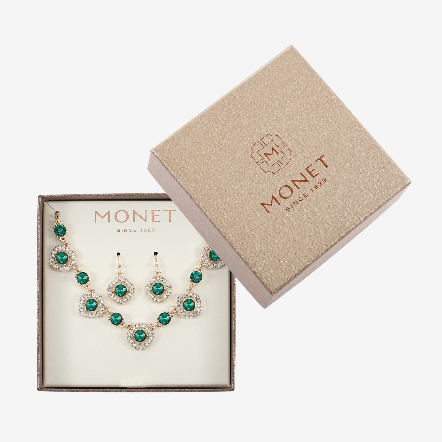 Monet Jewelry Womens Green Glass Cushion 2-pc. Jewelry Set