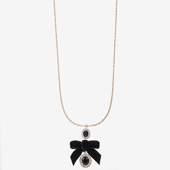 Monet Jewelry Womens Black Glass Bow Oval 30 Inch Pendant Necklace