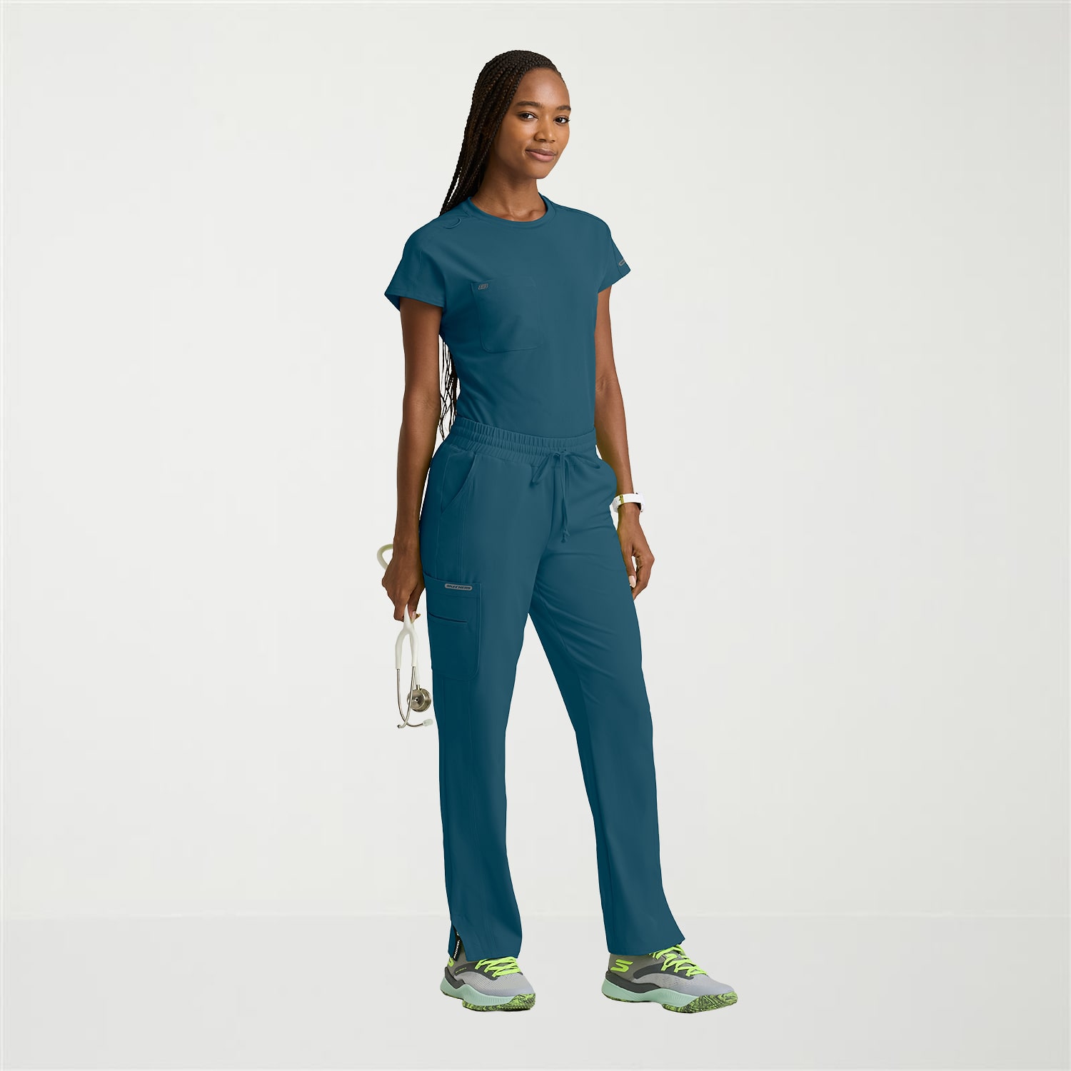 Skechers Skt326 Fresh 3-Pocket Classic Fit Womens Crew Neck Short Sleeve Stretch Fabric Moisture Wicking Scrub Top