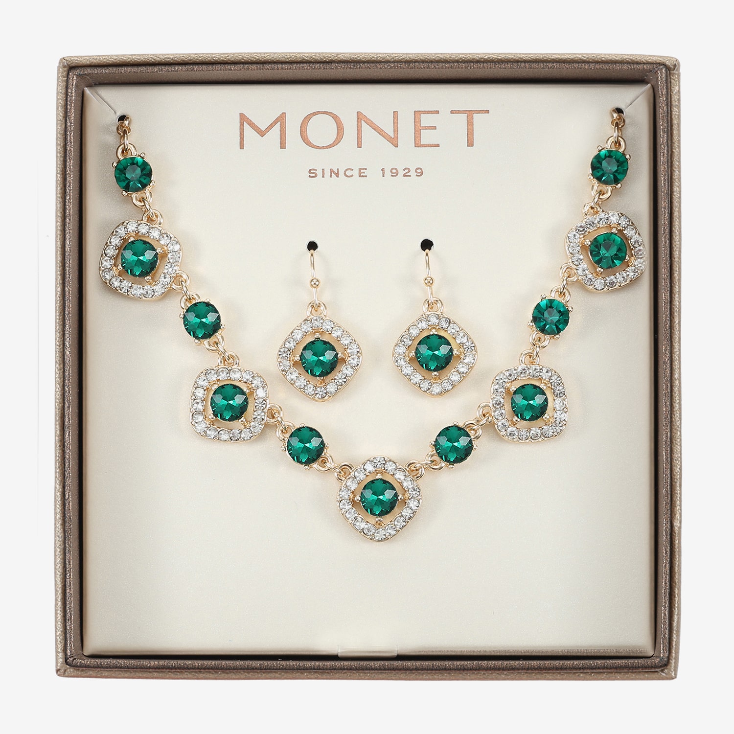 Monet Jewelry Womens Green Glass Cushion 2-pc. Jewelry Set