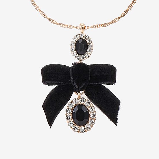 Monet Jewelry Womens Black Glass Bow Oval 30 Inch Pendant Necklace