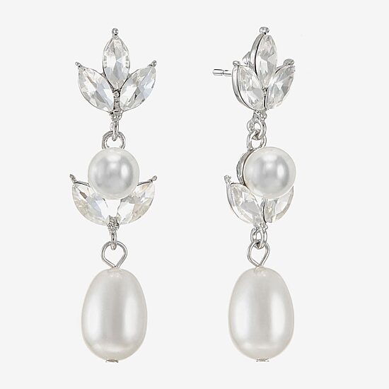 Monet Jewelry Womens Glass Simulated Pearl Marquise Hypoallergenic Drop Earrings