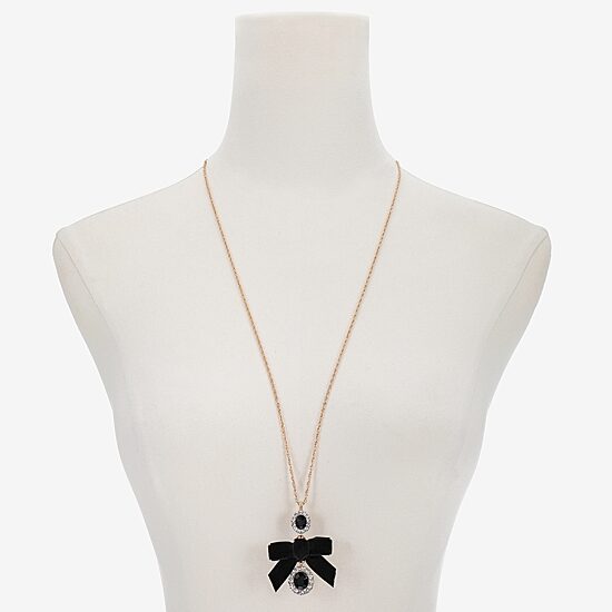 Monet Jewelry Womens Black Glass Bow Oval 30 Inch Pendant Necklace