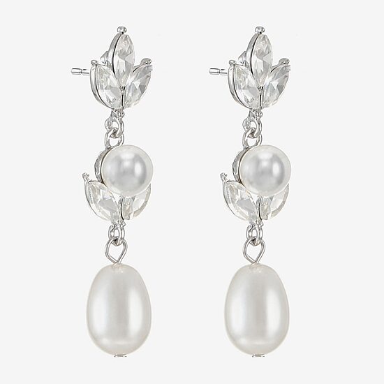 Monet Jewelry Womens Glass Simulated Pearl Marquise Hypoallergenic Drop Earrings