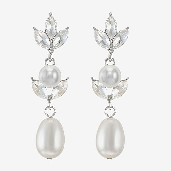 Monet Jewelry Womens Glass Simulated Pearl Marquise Hypoallergenic Drop Earrings