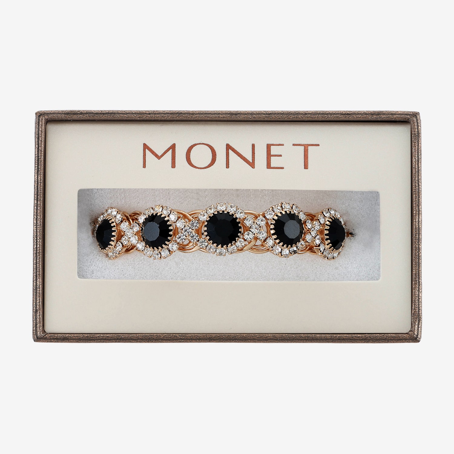 Monet Jewelry Womens Black Glass Cuff Bracelet
