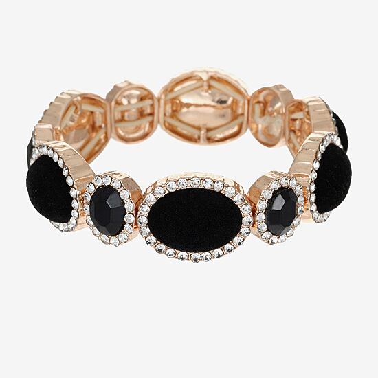 Monet Jewelry Womens Black Glass Oval Stretch Bracelet