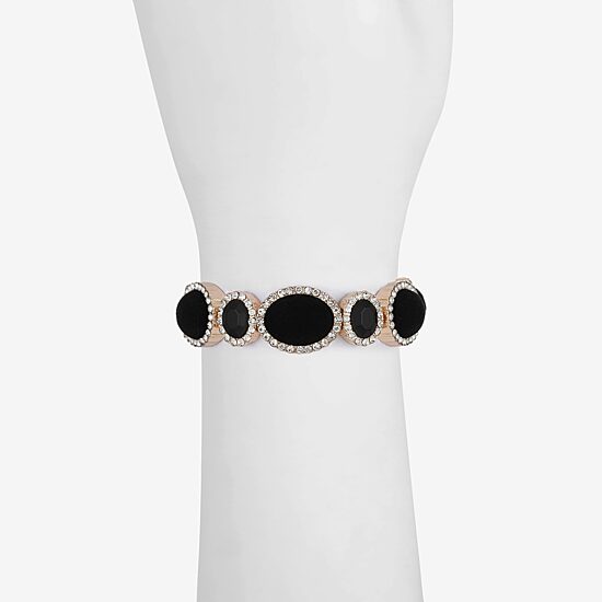 Monet Jewelry Womens Black Glass Oval Stretch Bracelet