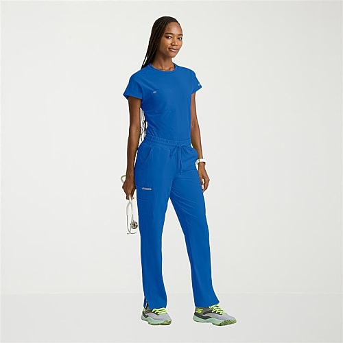 Skechers Skt326 Fresh 3-Pocket Classic Fit Womens Plus Crew Neck Short Sleeve Stretch Fabric Moisture Wicking Scrub Top, 5x-large, Blue