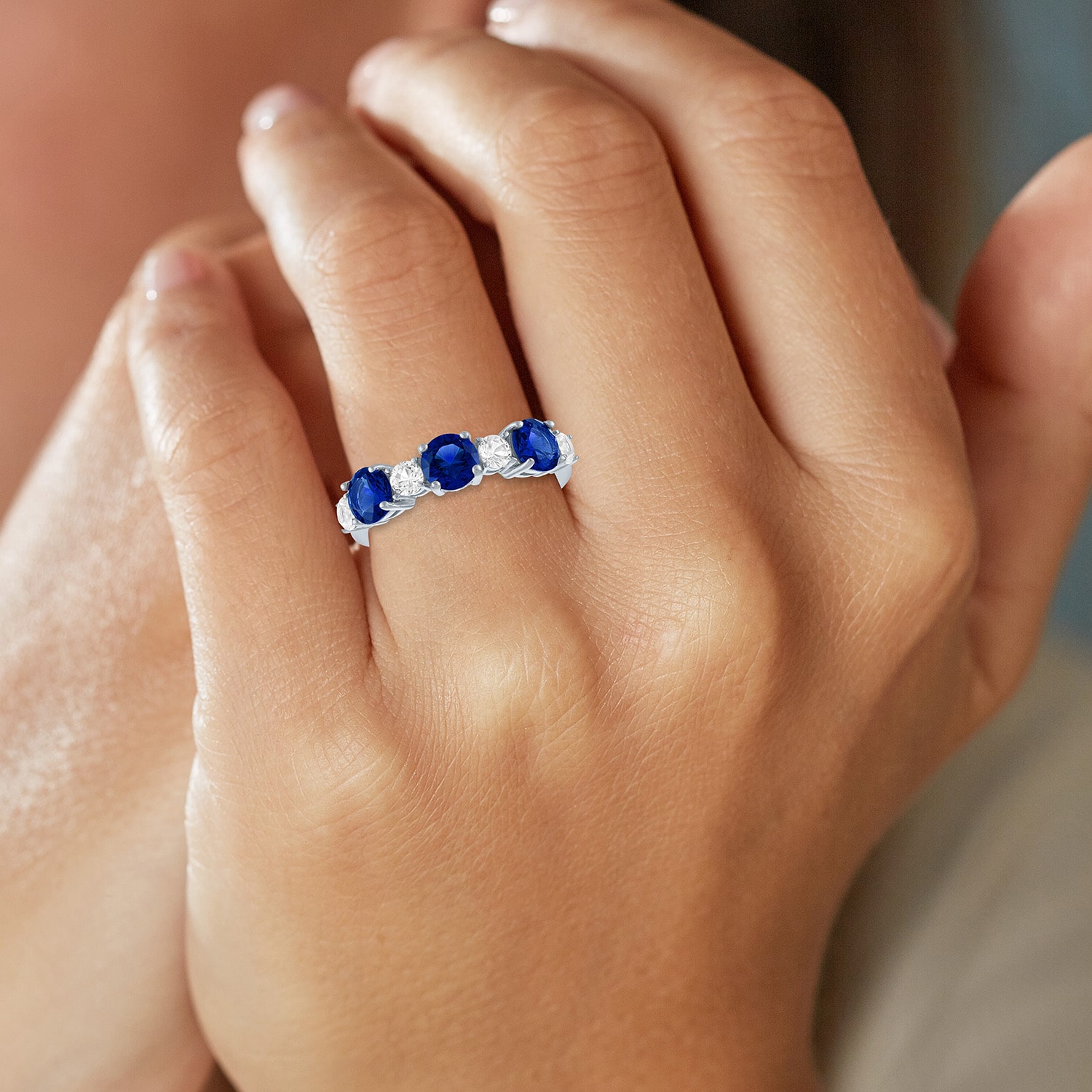Womens Gemstone Sterling Silver 7 Stone Band