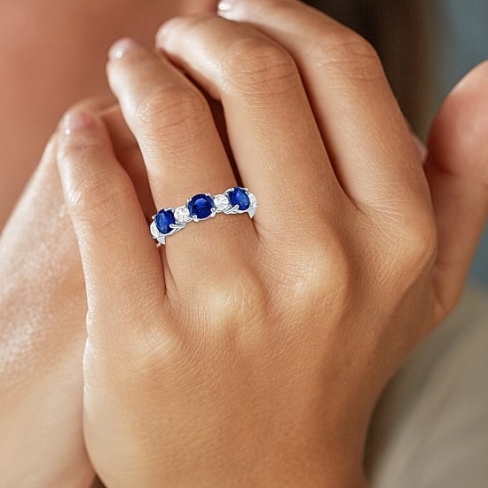 Womens Gemstone Sterling Silver 7 Stone Band