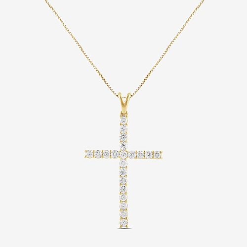 Womens 1 CT. T.W. Lab Grown White Diamond 10K Gold Cross 18 Inch Pendant Necklace, One Size, Yellow