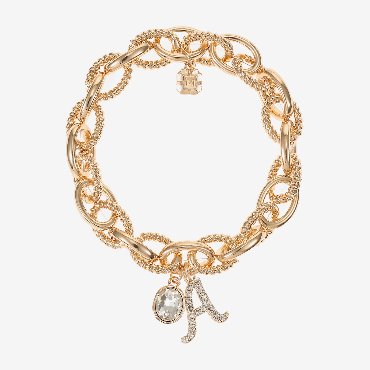 Monet Jewelry Gold Tone Initial Stretch Womens Glass Oval Charm Bracelet