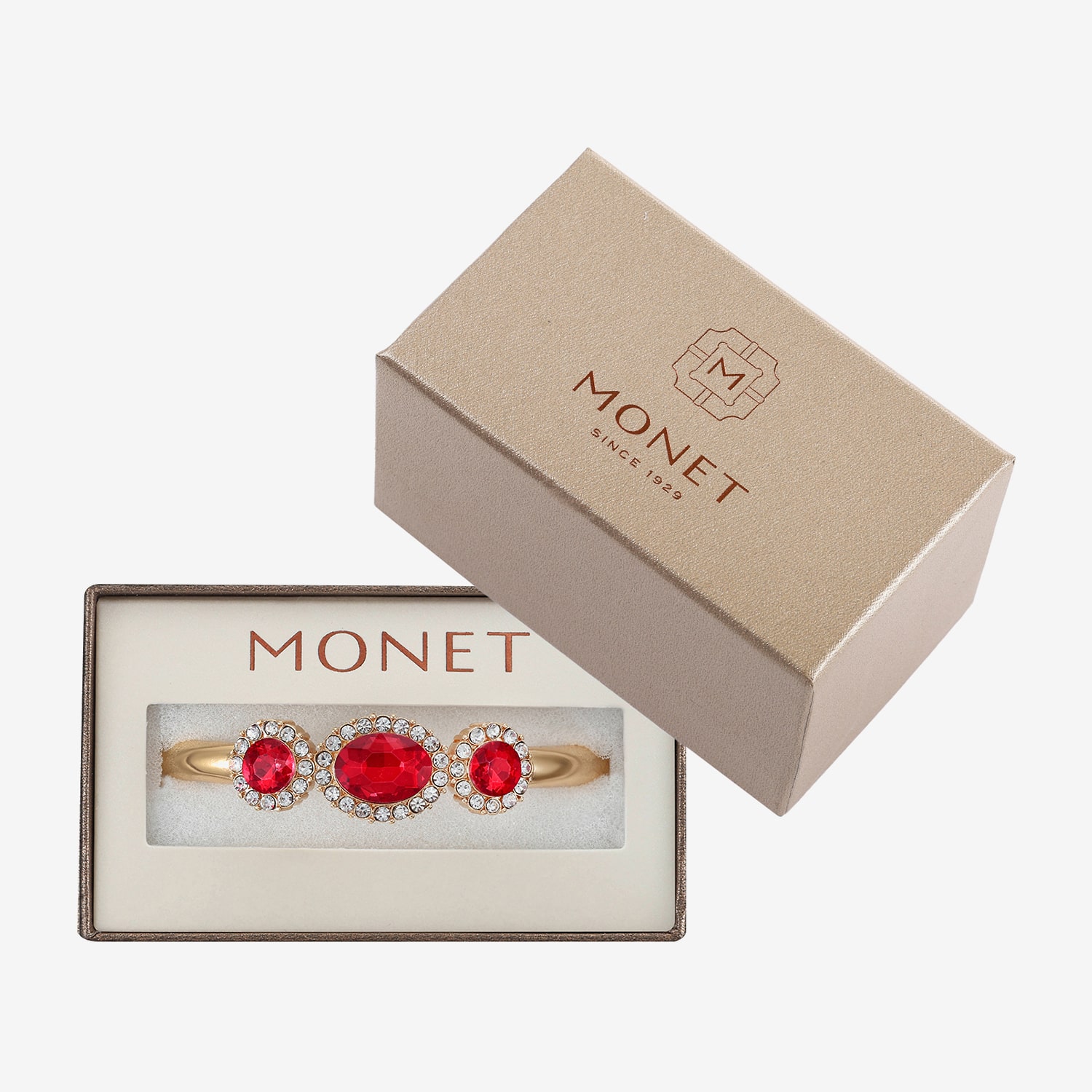 Monet Jewelry Womens Red Glass Oval Bangle Bracelet