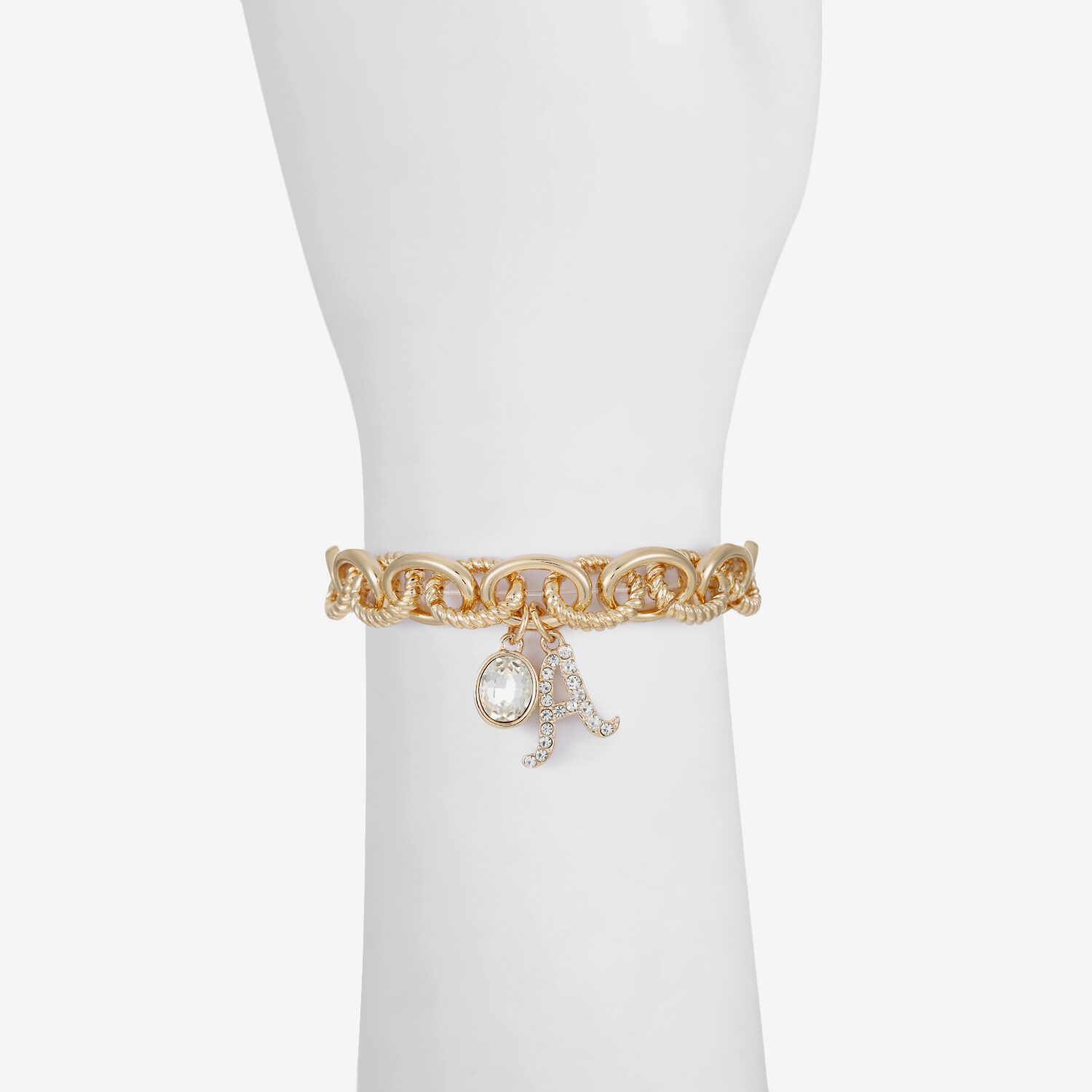 Monet Jewelry Gold Tone Initial Stretch Womens Glass Oval Charm Bracelet