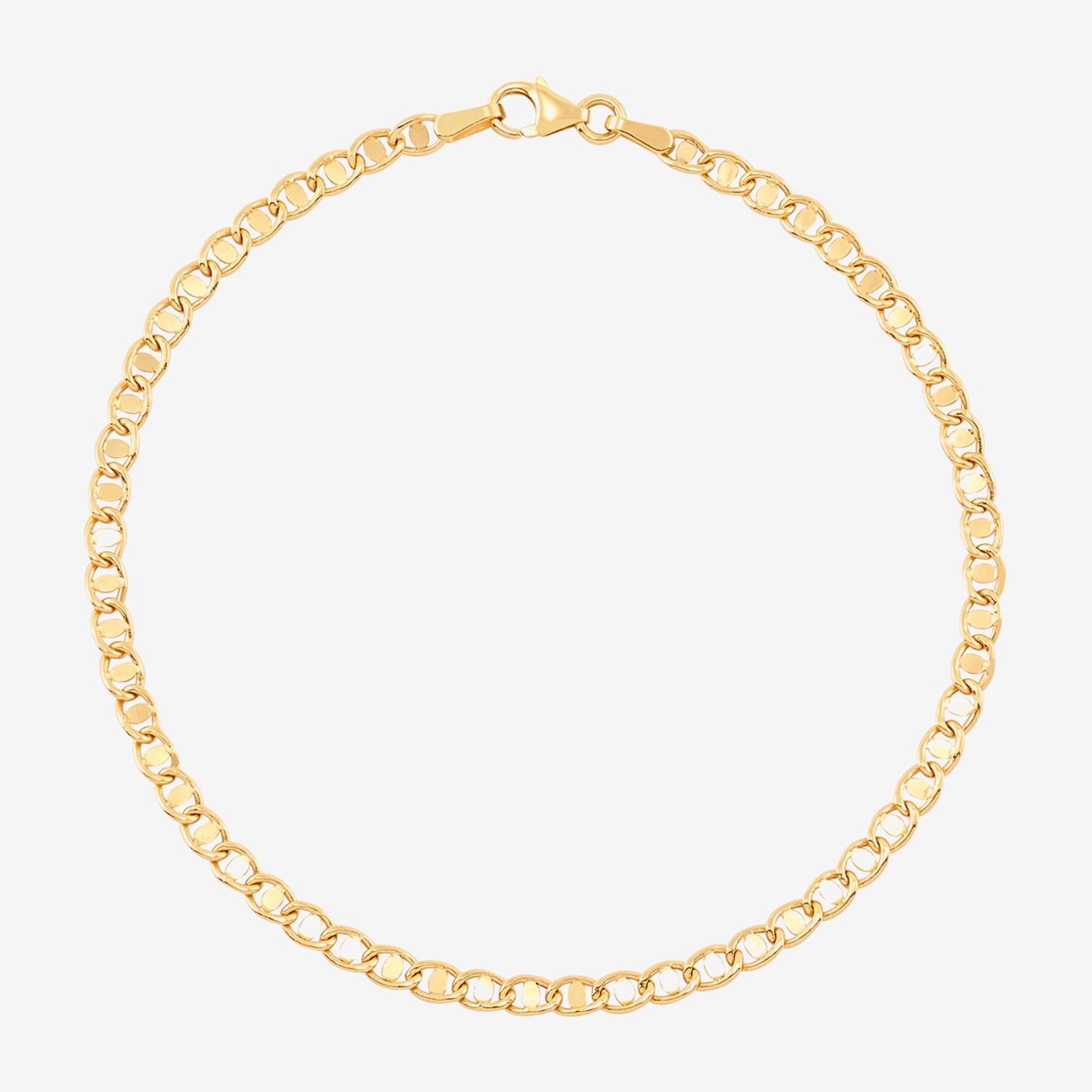 Womens 14K Gold 7.5 Inch Hollow Chain Bracelet