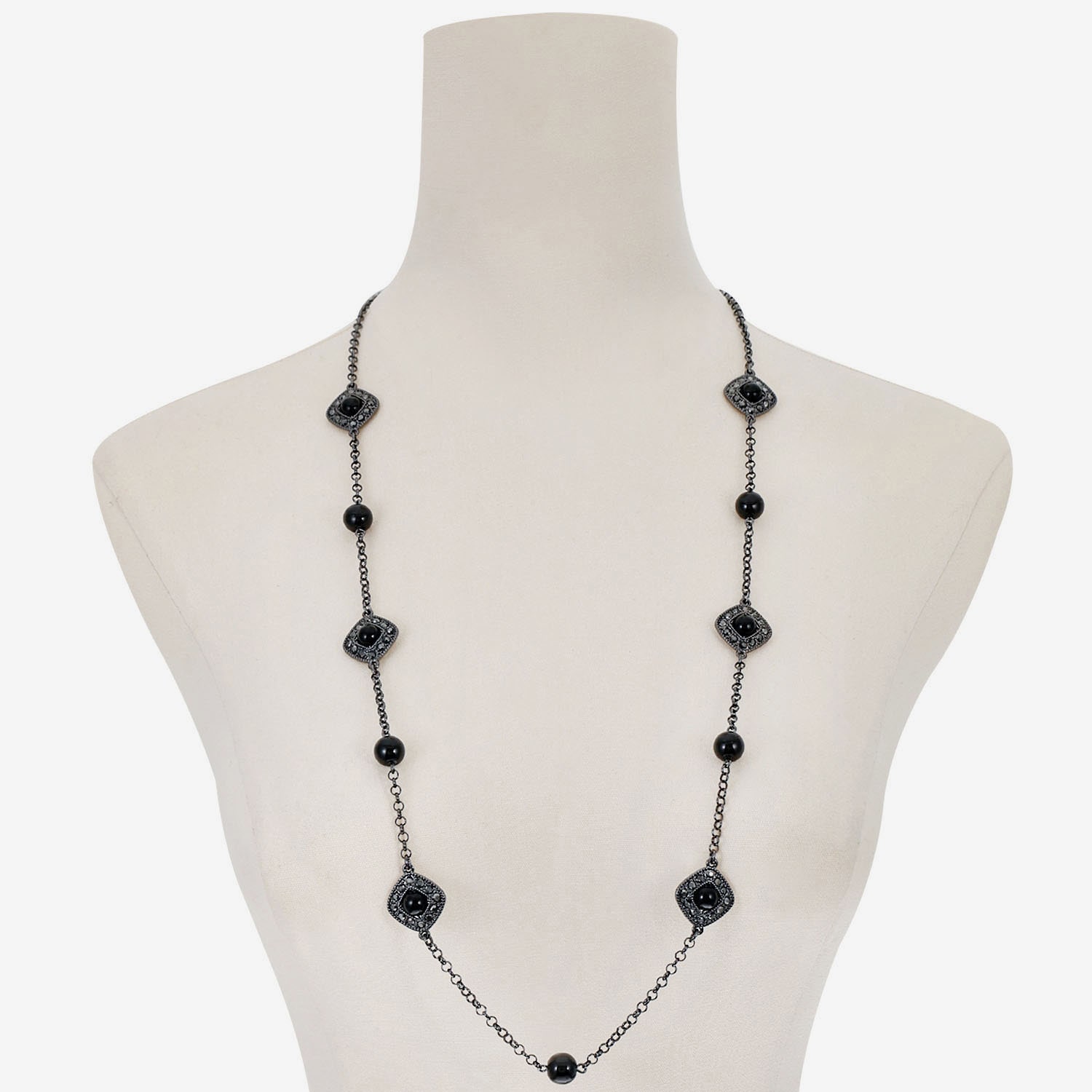 Liz Claiborne Womens Gray Glass 34 Inch Strand Necklace