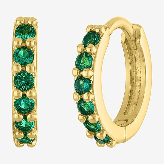 Womens Simulated Green Emerald 14K Gold Over Brass 3 Pair Earring Set