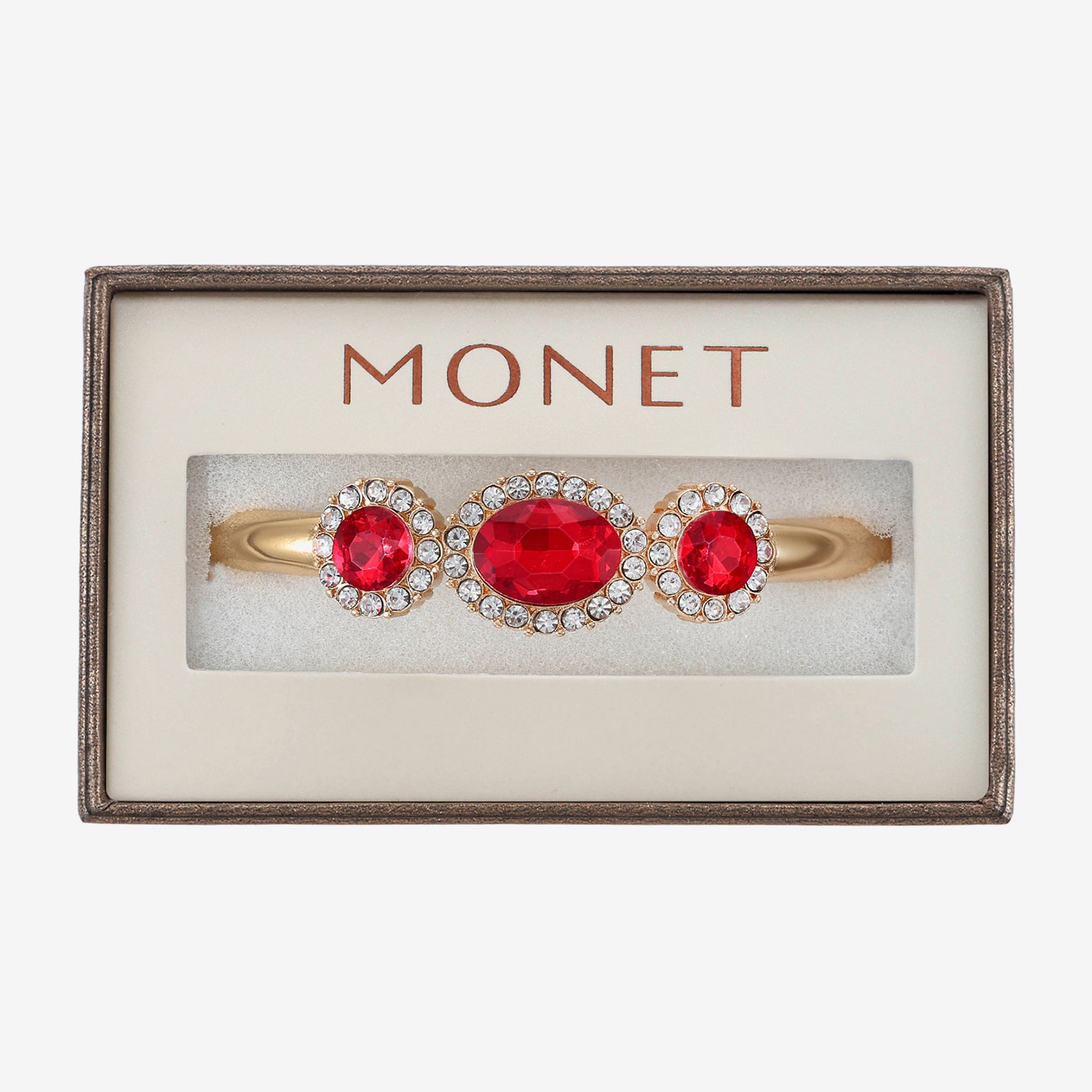 Monet Jewelry Womens Red Glass Oval Bangle Bracelet