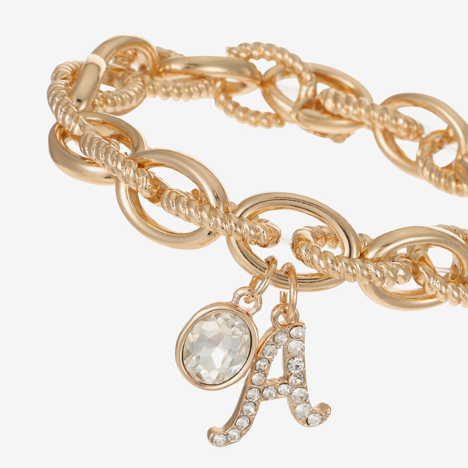 Monet Jewelry Gold Tone Initial Stretch Womens Glass Oval Charm Bracelet