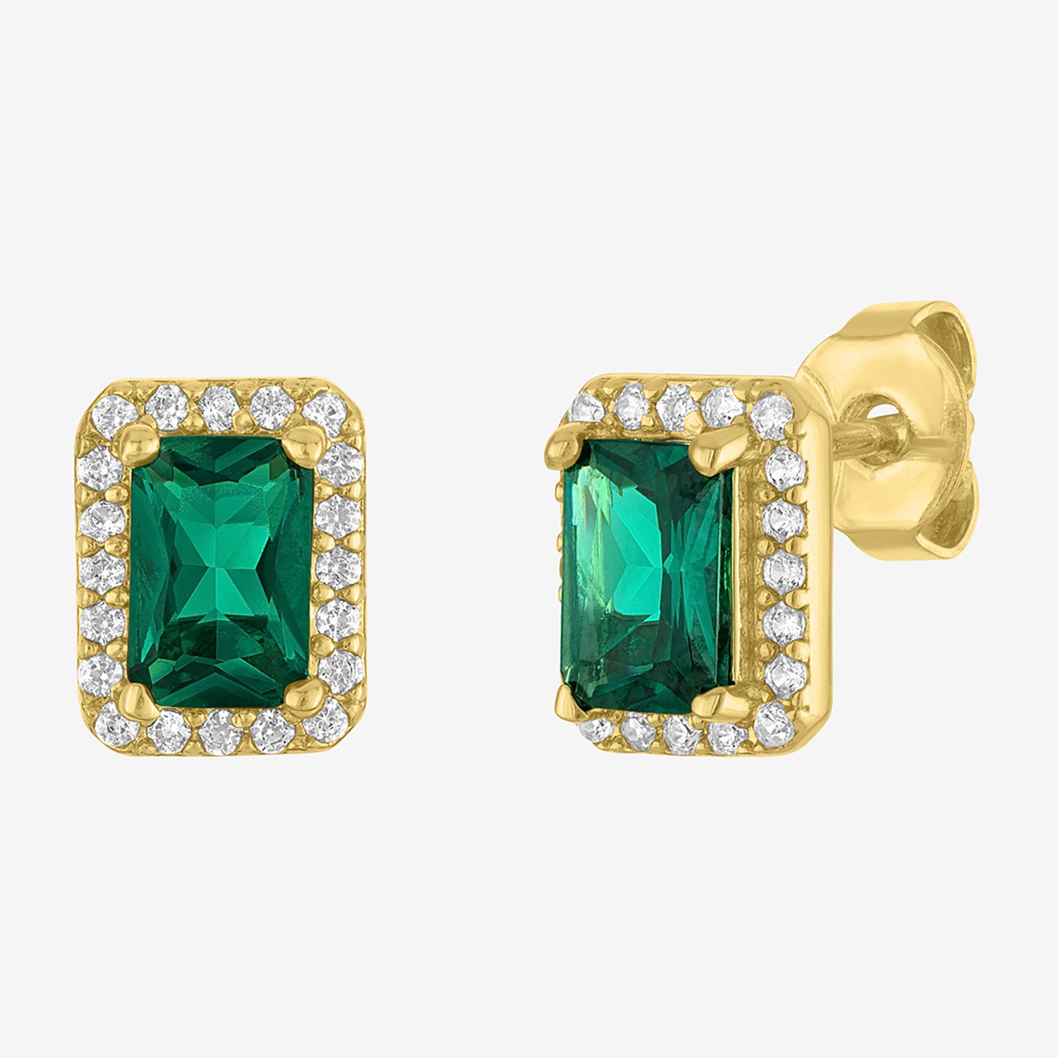 Womens Simulated Green Emerald 14K Gold Over Brass 3 Pair Earring Set