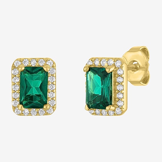 Womens Simulated Green Emerald 14K Gold Over Brass 3 Pair Earring Set