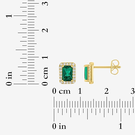 Womens Simulated Green Emerald 14K Gold Over Brass 3 Pair Earring Set