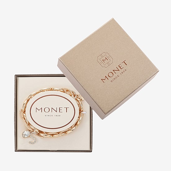 Monet Jewelry Gold Tone Initial Stretch Womens Glass Oval Charm Bracelet