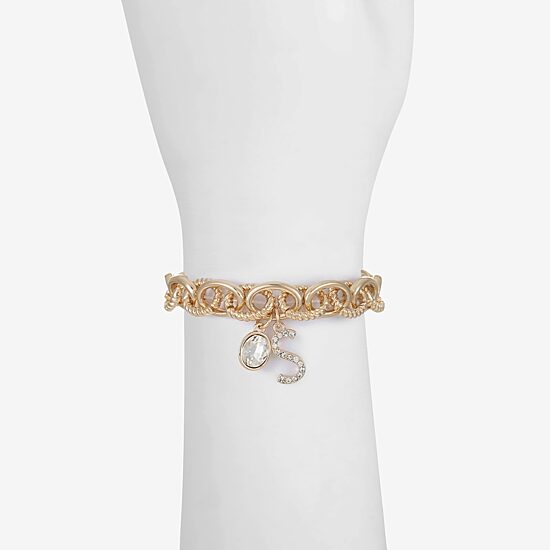 Monet Jewelry Gold Tone Initial Stretch Womens Glass Oval Charm Bracelet